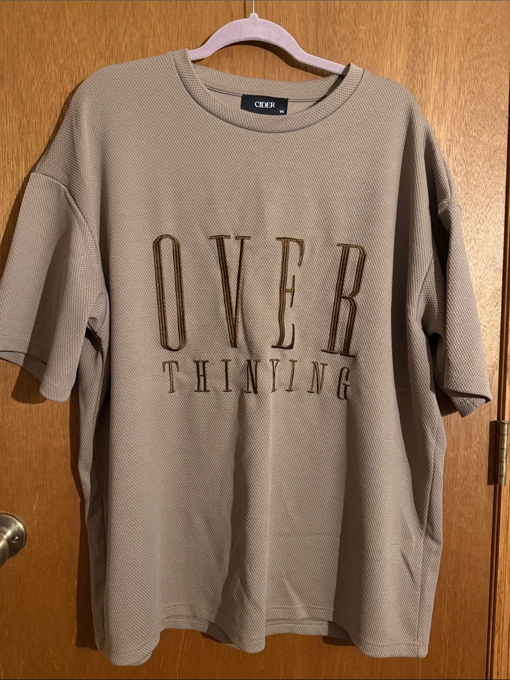 Cider Oversized 'Overthinking' Embroidered Short Sleeve Shirt